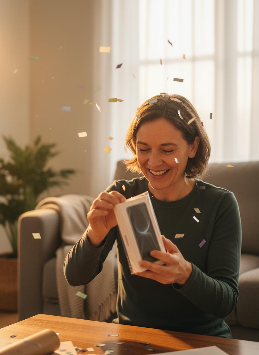 Happy person with new purchase